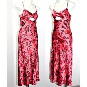 New House of Harlow 1960 Pink Floral Satin Spaghetti Strap Cutout Dress - S